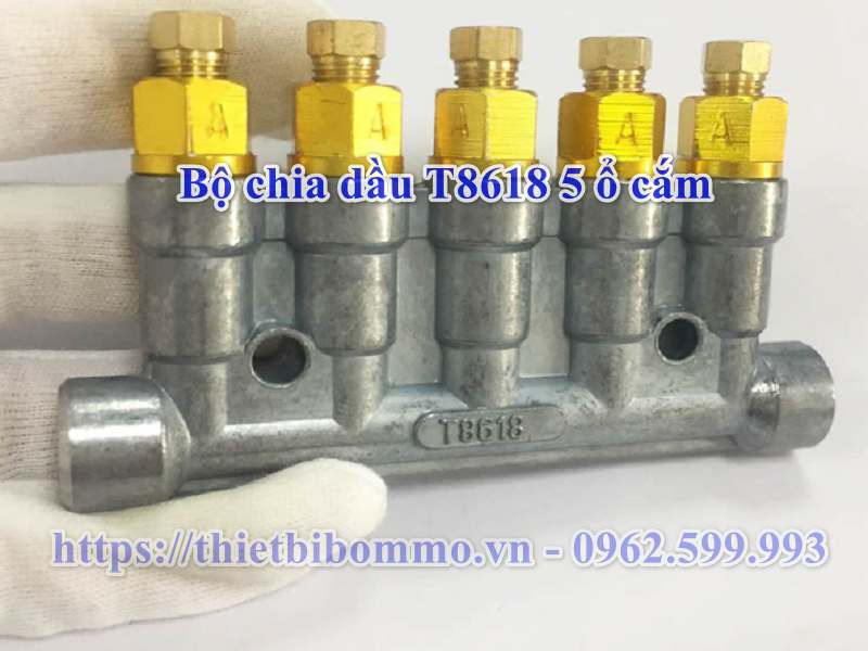 Bộ chia dầu T8618 5 ổ cắm - Tùy Chỉnh tốc độ dòng chảy 0.16 ml/storke