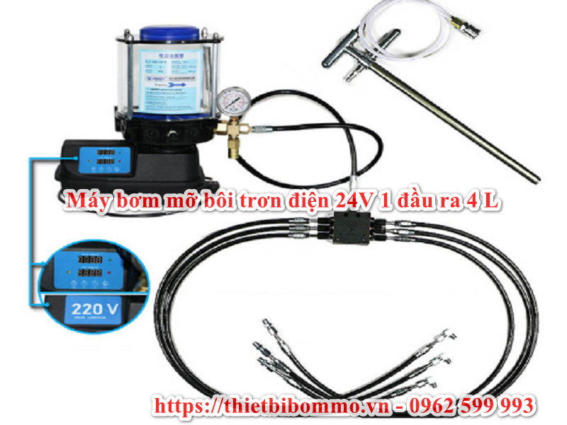 Máy bơm bôi trơn điện 24V 1 đầu ra 4L chính hãng JIANHE